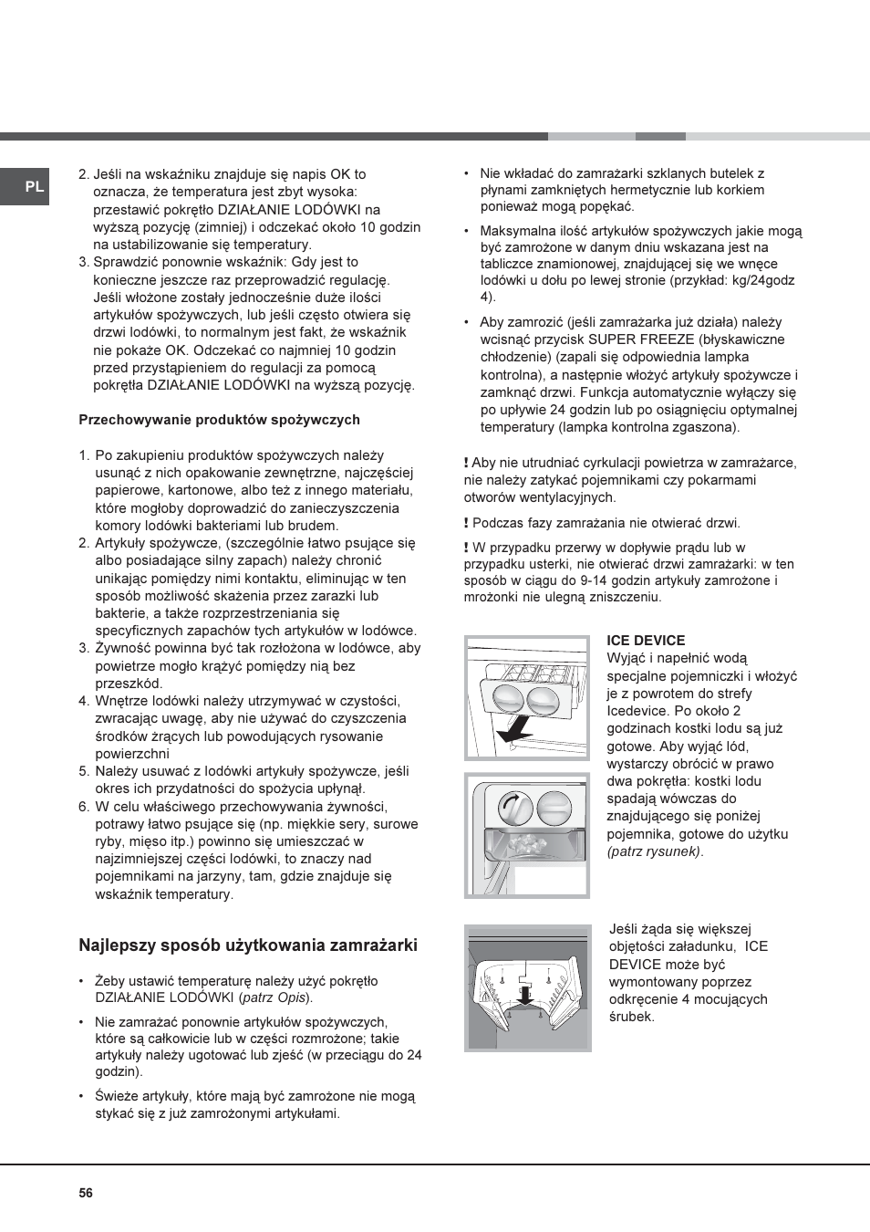 Najlepszy sposób u¿ytkowania zamra¿arki | Hotpoint Ariston 4D AAB/HA User Manual | Page 56 / 60
