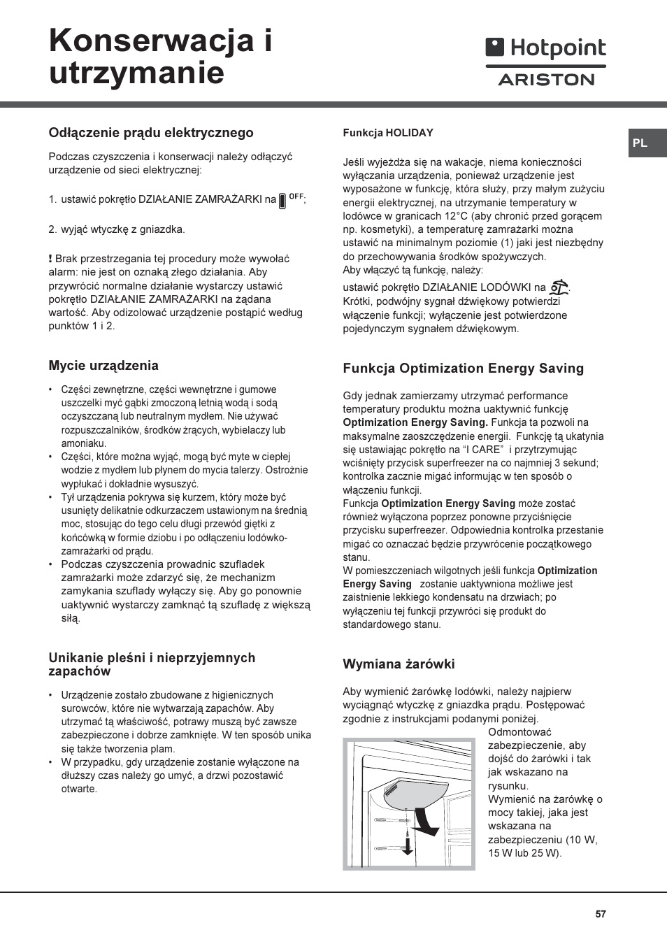 Konserwacja i utrzymanie | Hotpoint Ariston 4D AAB/HA User Manual | Page 57 / 60