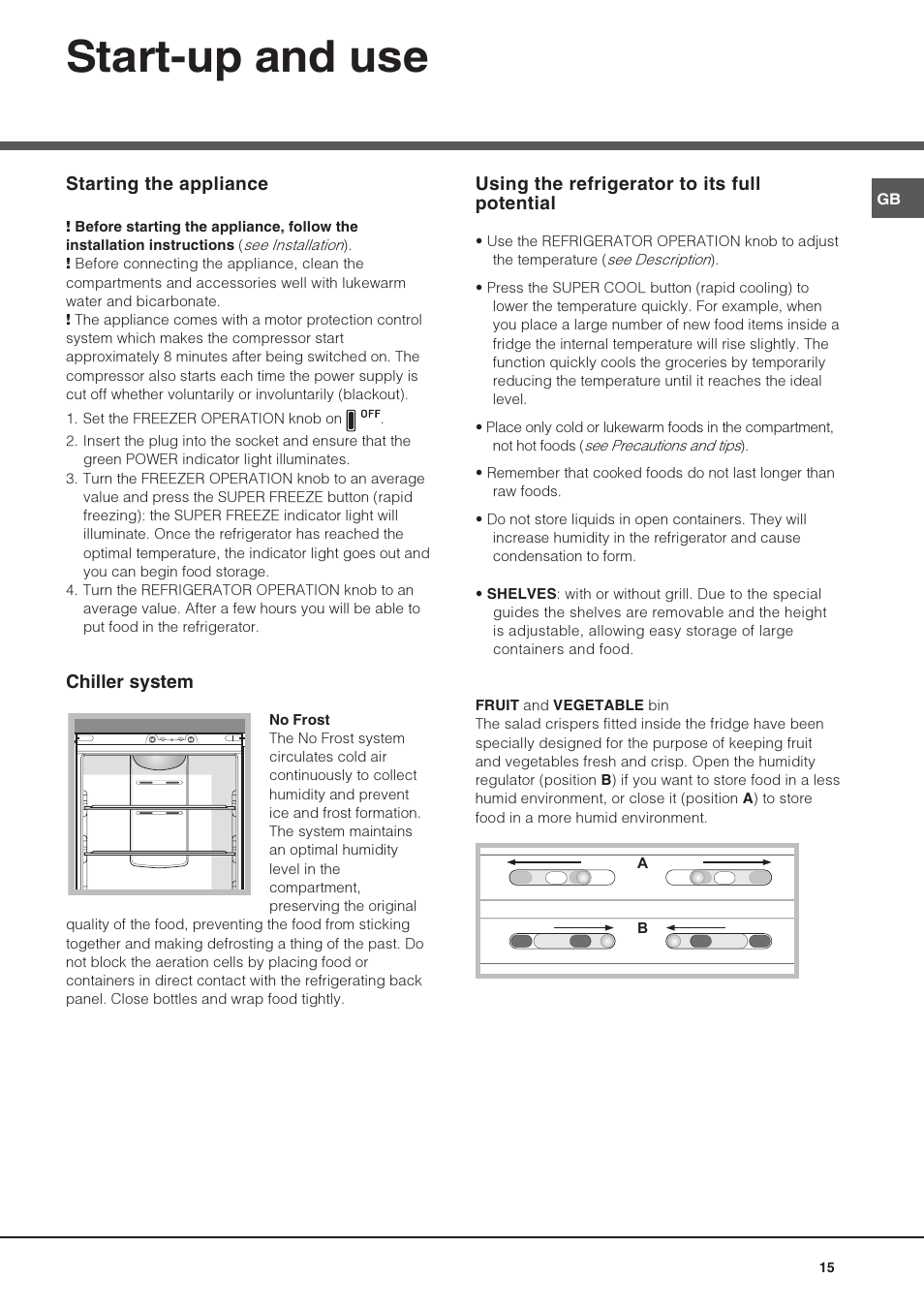 Start-up and use | Hotpoint Ariston Combiné Quadrio 4D AA W-HA User Manual | Page 15 / 60