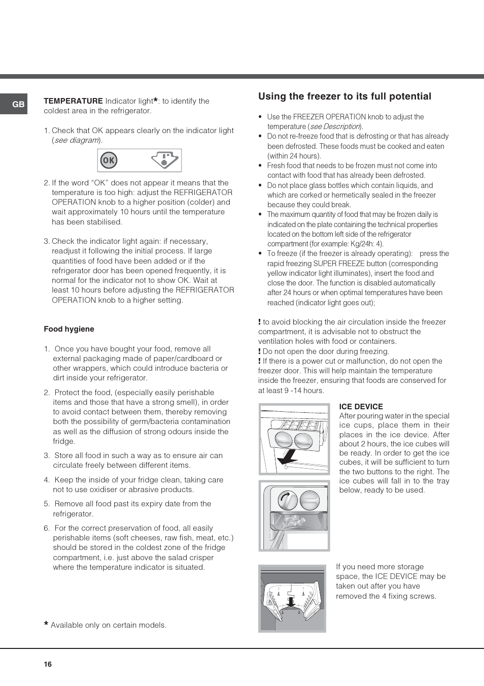 Using the freezer to its full potential | Hotpoint Ariston Combiné Quadrio 4D AA W-HA User Manual | Page 16 / 60