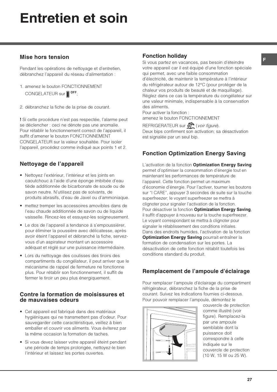 Entretien et soin | Hotpoint Ariston Combiné Quadrio 4D AA W-HA User Manual | Page 27 / 60