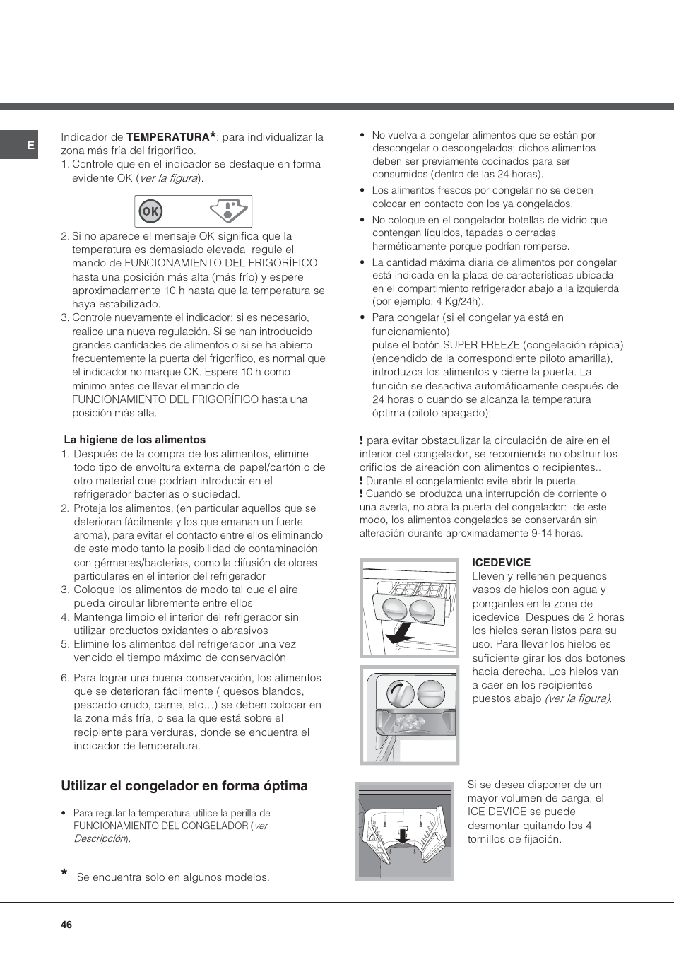 Utilizar el congelador en forma óptima | Hotpoint Ariston Combiné Quadrio 4D AA W-HA User Manual | Page 46 / 60