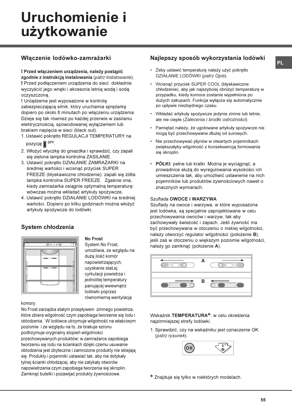 Uruchomienie i u¿ytkowanie | Hotpoint Ariston Combiné Quadrio 4D AA W-HA User Manual | Page 55 / 60