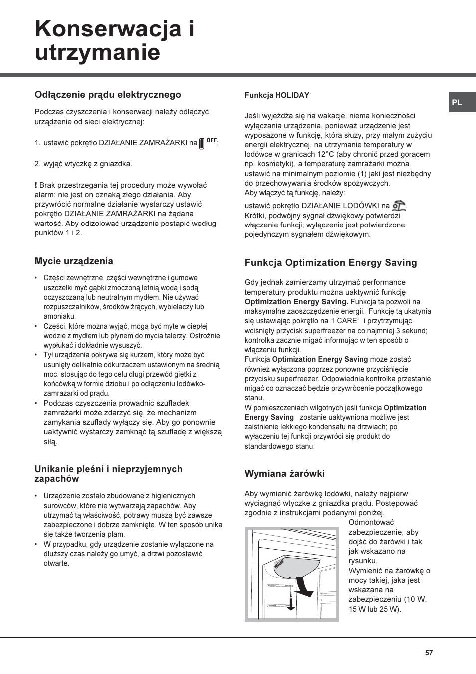 Konserwacja i utrzymanie | Hotpoint Ariston Combiné Quadrio 4D AA W-HA User Manual | Page 57 / 60