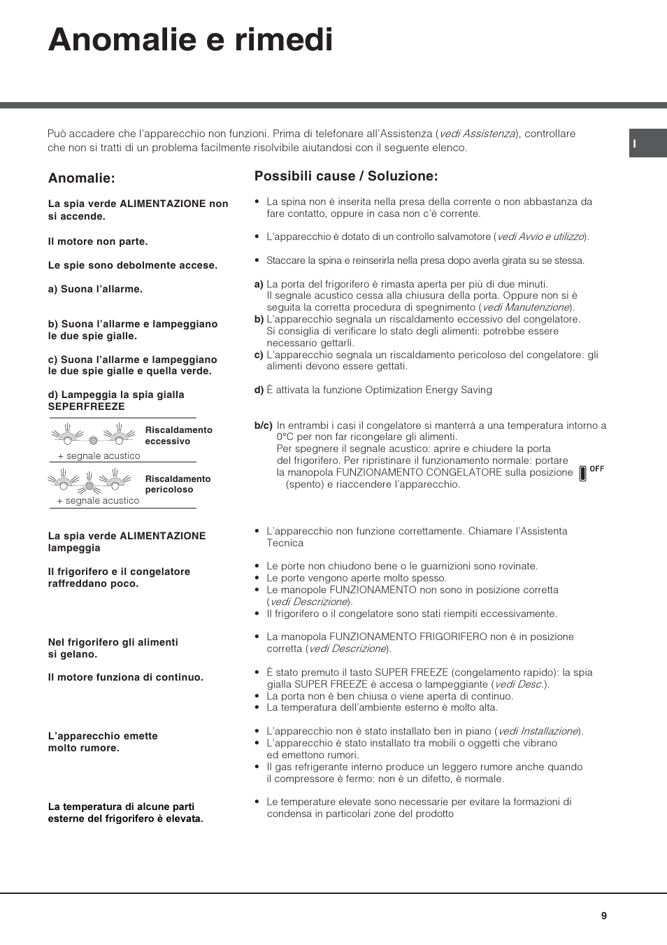 Anomalie e rimedi, Anomalie, Possibili cause / soluzione | Hotpoint Ariston Combiné Quadrio 4D AA W-HA User Manual | Page 9 / 60