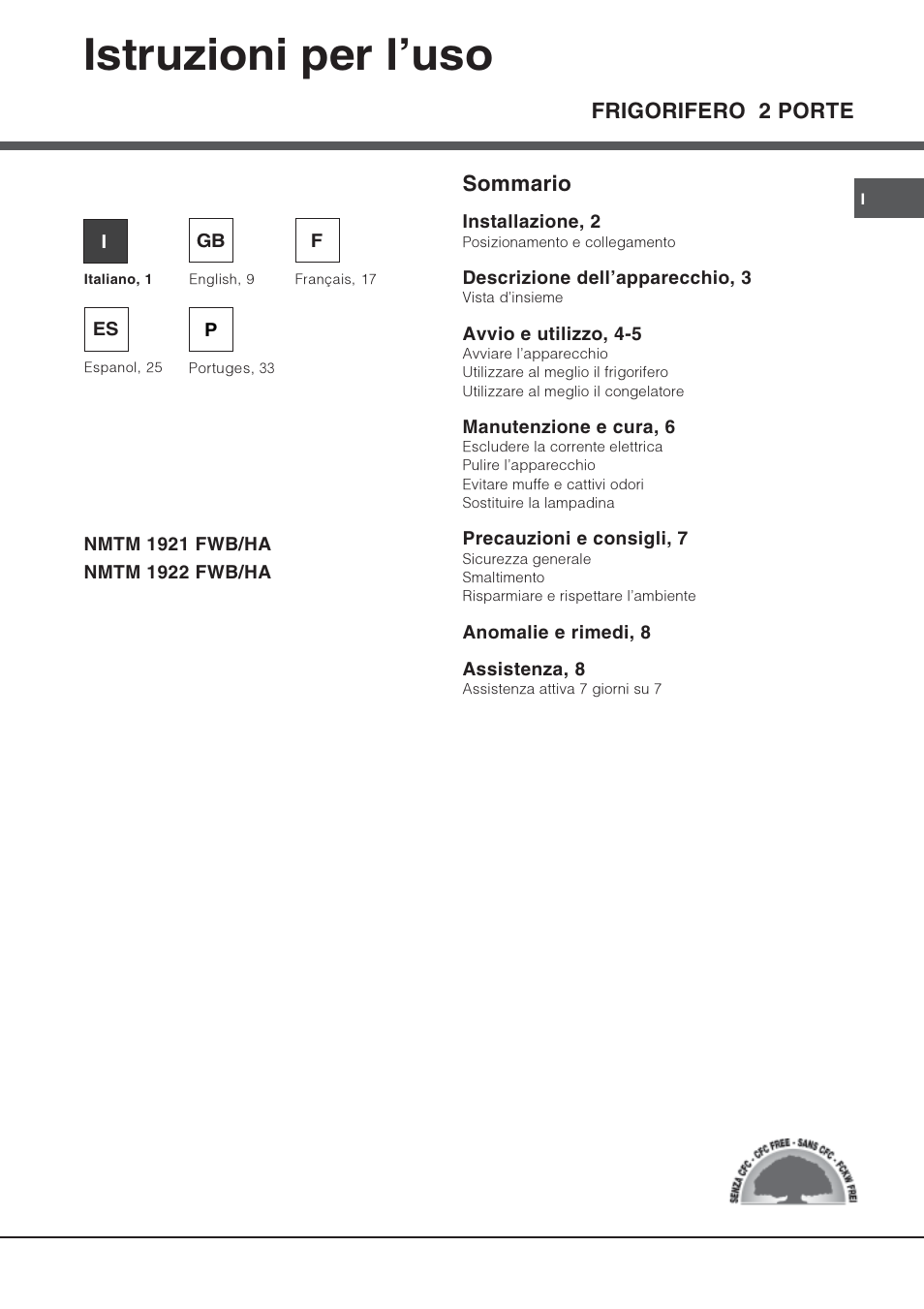 Hotpoint Ariston Double porte NMTM 1922 FWB-HA User Manual | 40 pages