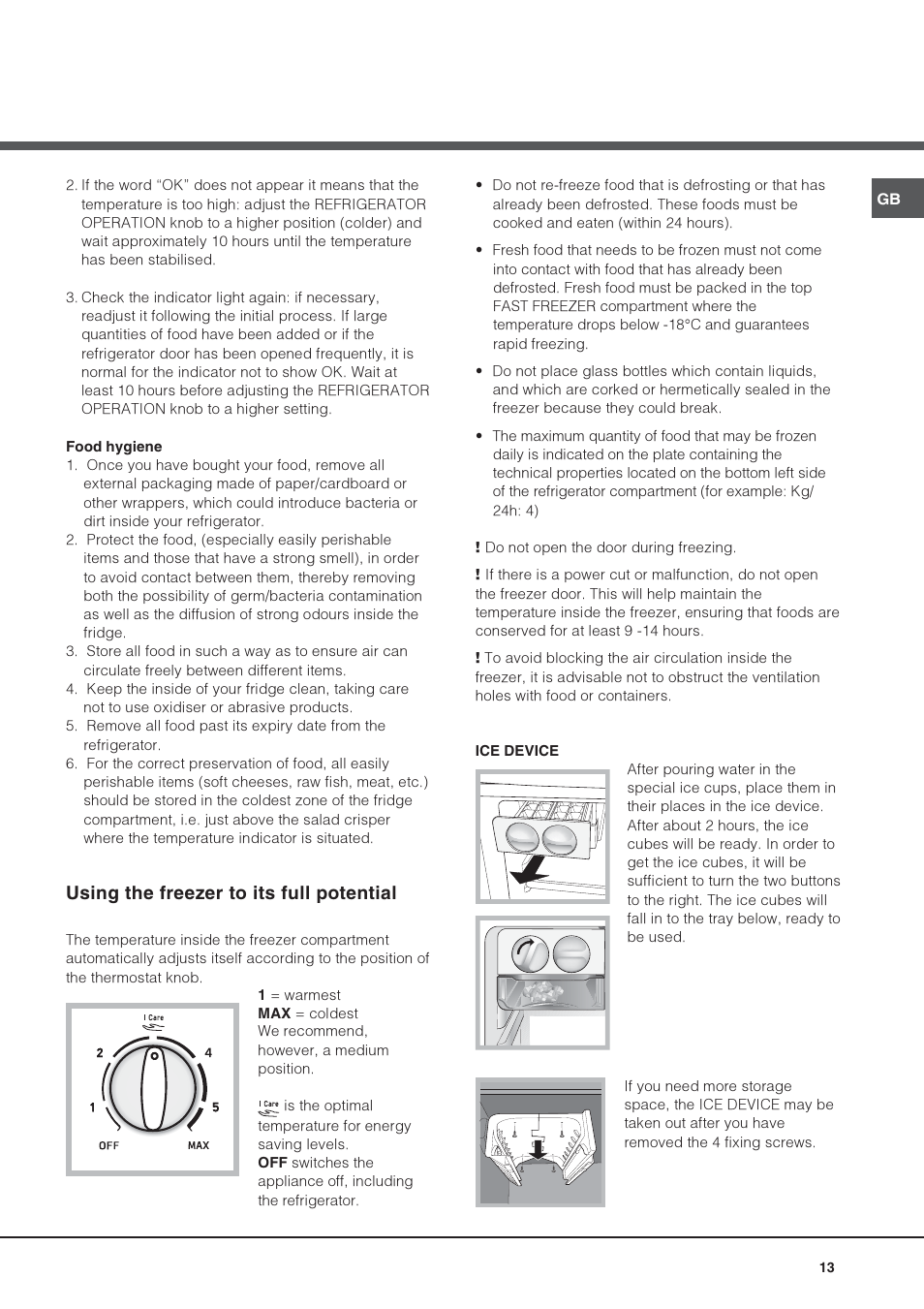 Using the freezer to its full potential | Hotpoint Ariston Double porte NMTM 1922 FWB-HA User Manual | Page 13 / 40