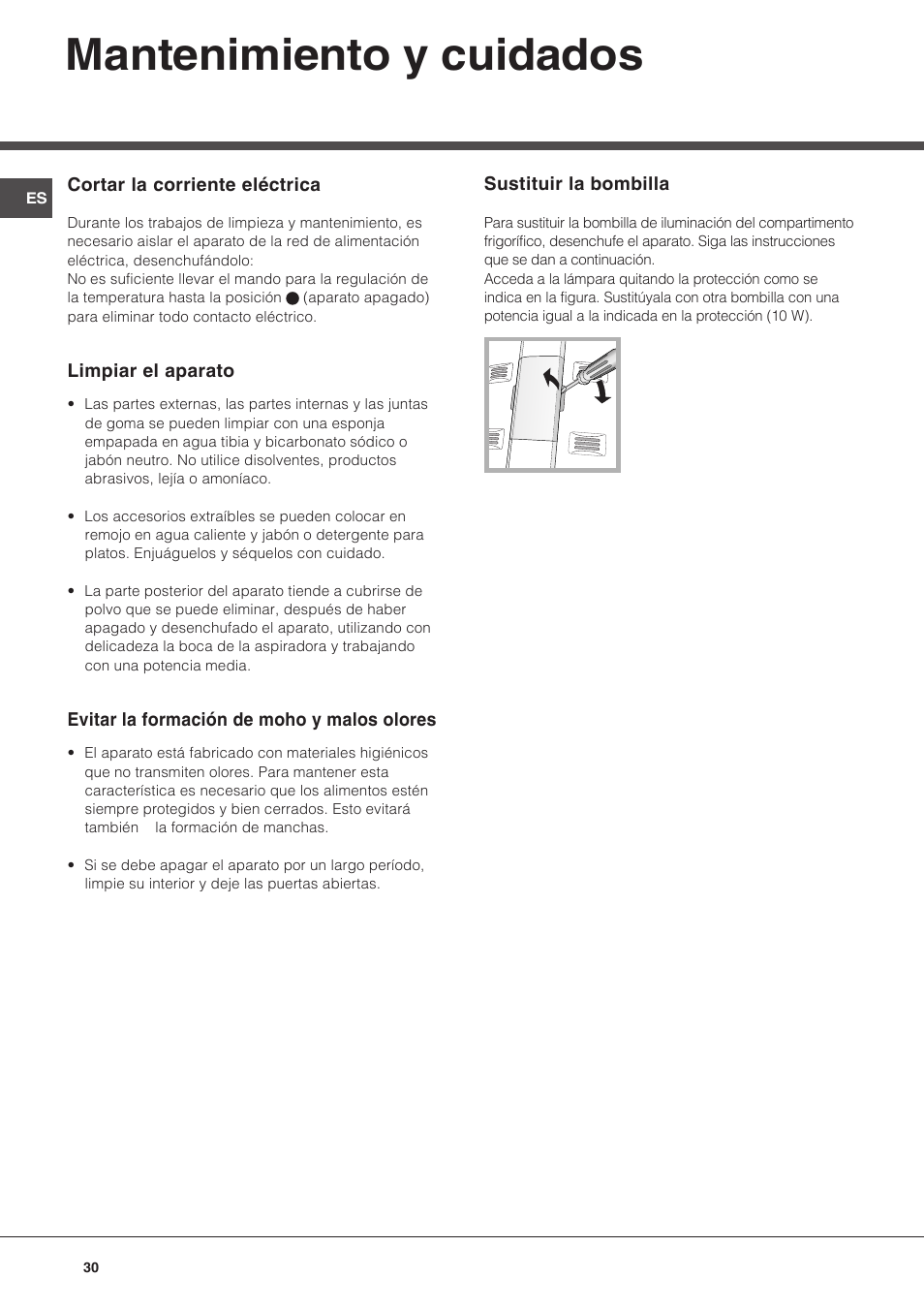 Mantenimiento y cuidados | Hotpoint Ariston Double porte NMTM 1922 FWB-HA User Manual | Page 30 / 40
