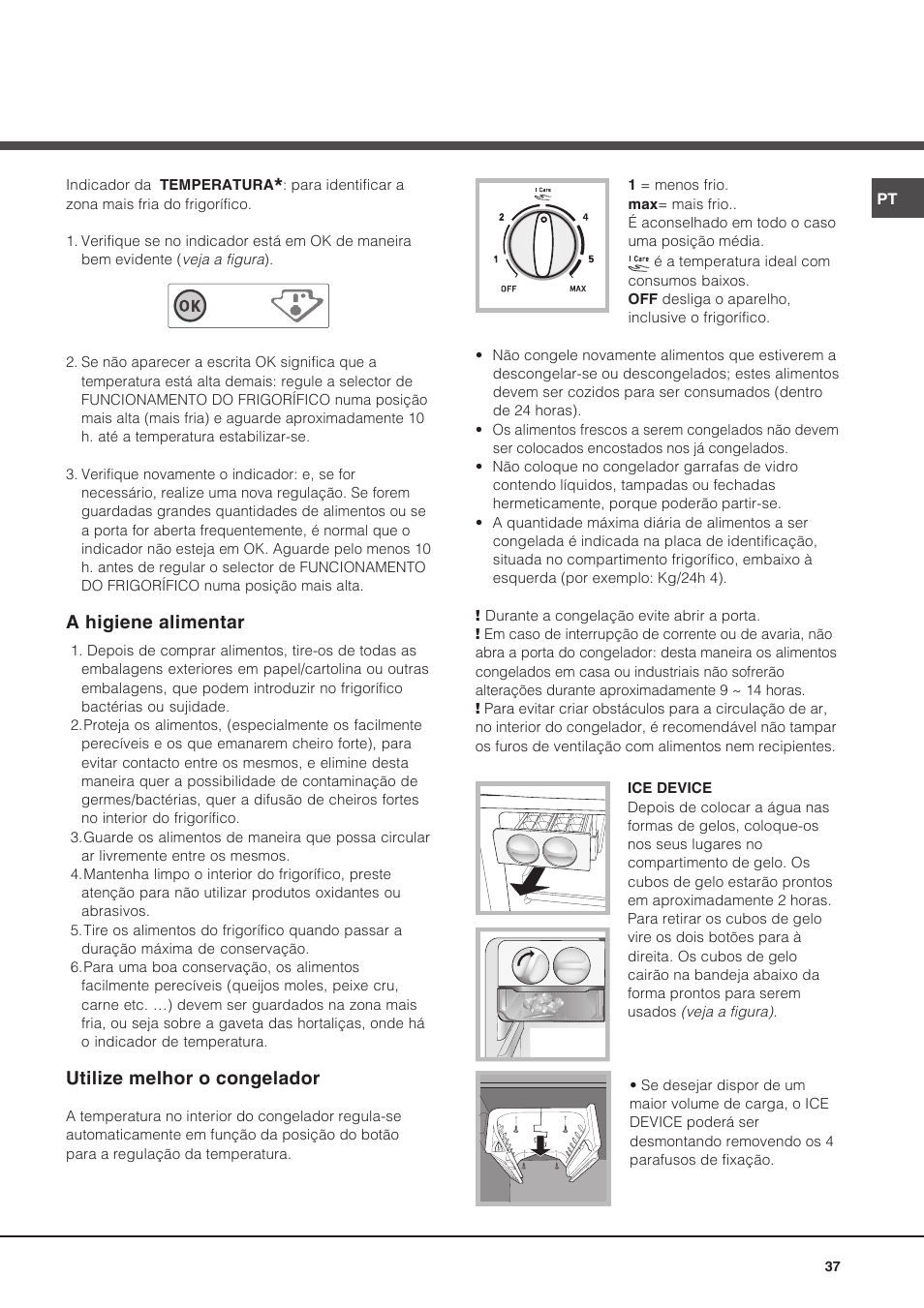 A higiene alimentar, Utilize melhor o congelador | Hotpoint Ariston Double porte NMTM 1922 FWB-HA User Manual | Page 37 / 40