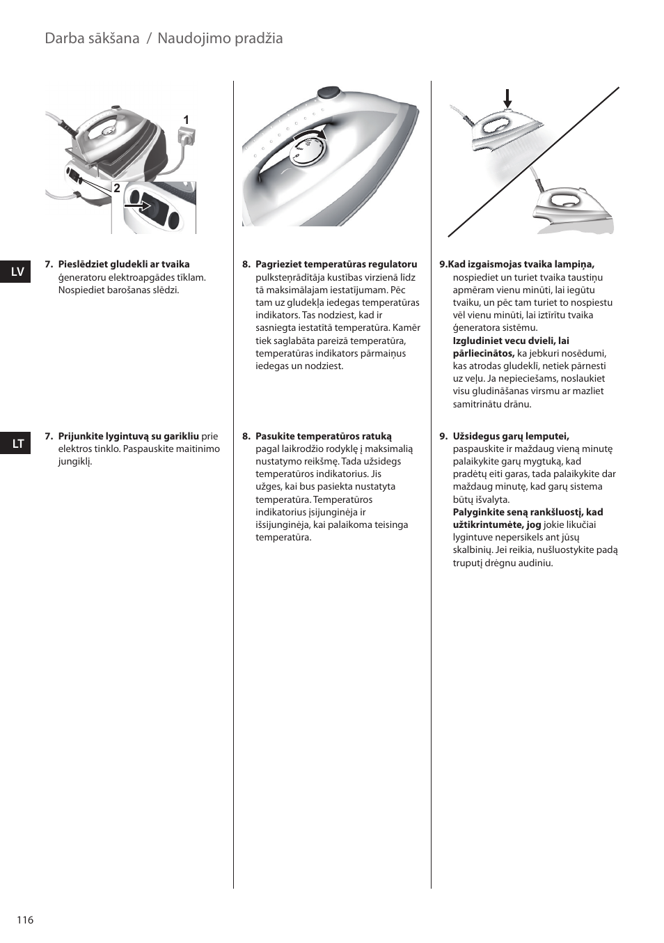 Darba sākšana, Naudojimo pradžia | Electrolux EDBS2300 User Manual | Page 116 / 124