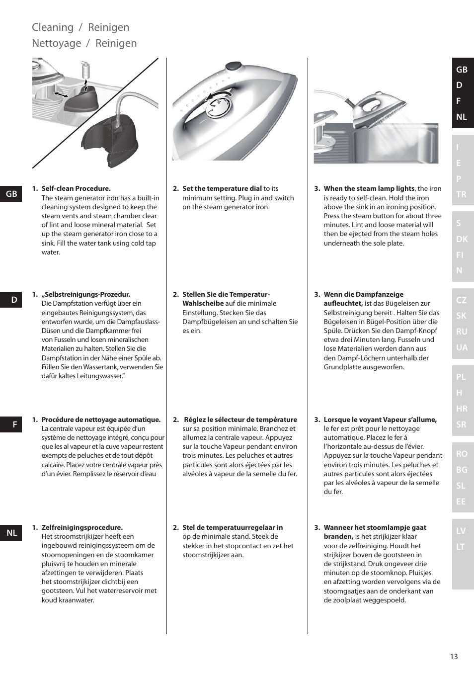 Cleaning, Reinigen, Nettoyage | Electrolux EDBS2300 User Manual | Page 13 / 124