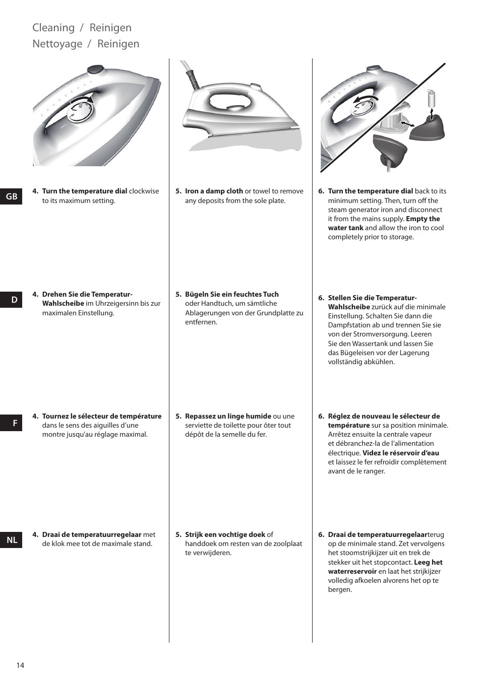 Cleaning, Reinigen, Nettoyage | Electrolux EDBS2300 User Manual | Page 14 / 124