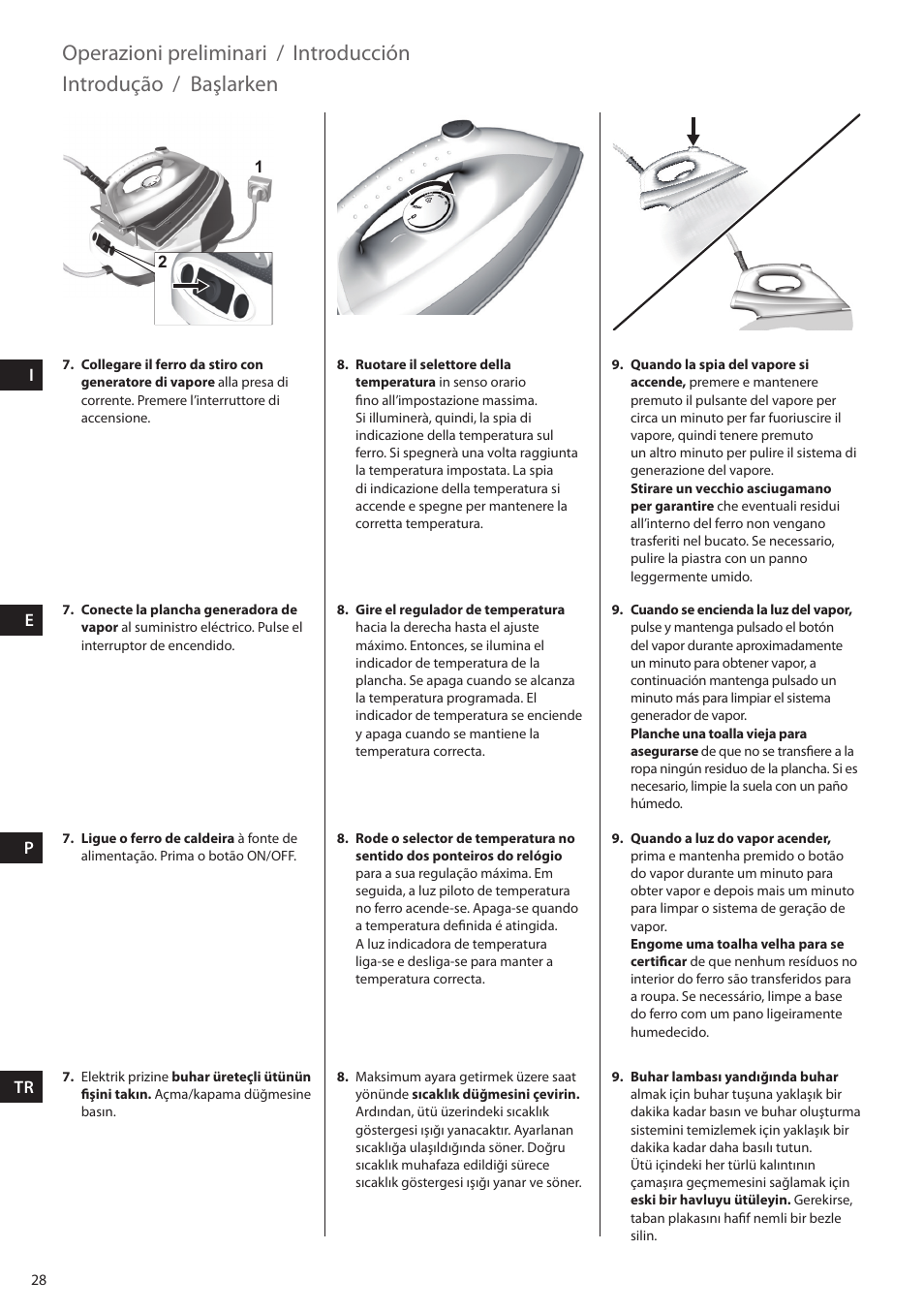 Operazioni preliminari, Introducción, Introdução | Başlarken | Electrolux EDBS2300 User Manual | Page 28 / 124