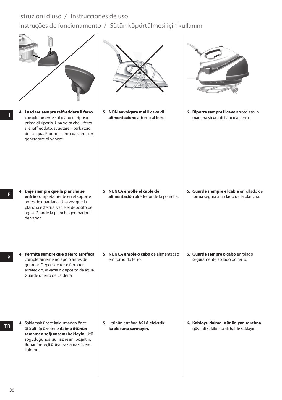 Istruzioni d’uso, Instrucciones de uso, Instruções de funcionamento | Sütün köpürtülmesi için kullanım | Electrolux EDBS2300 User Manual | Page 30 / 124