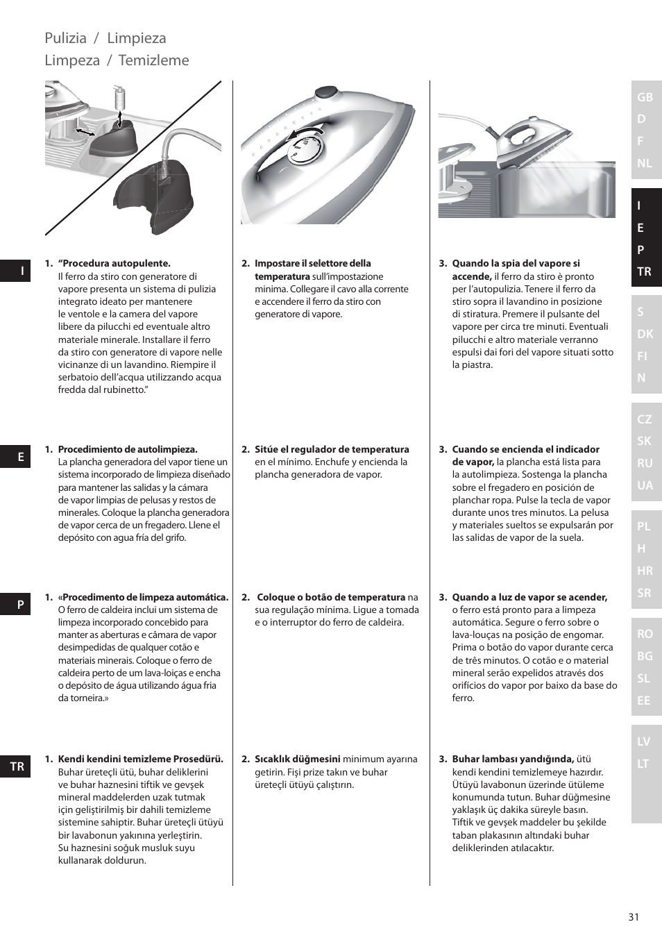 Pulizia, Limpieza, Limpeza | Temizleme | Electrolux EDBS2300 User Manual | Page 31 / 124