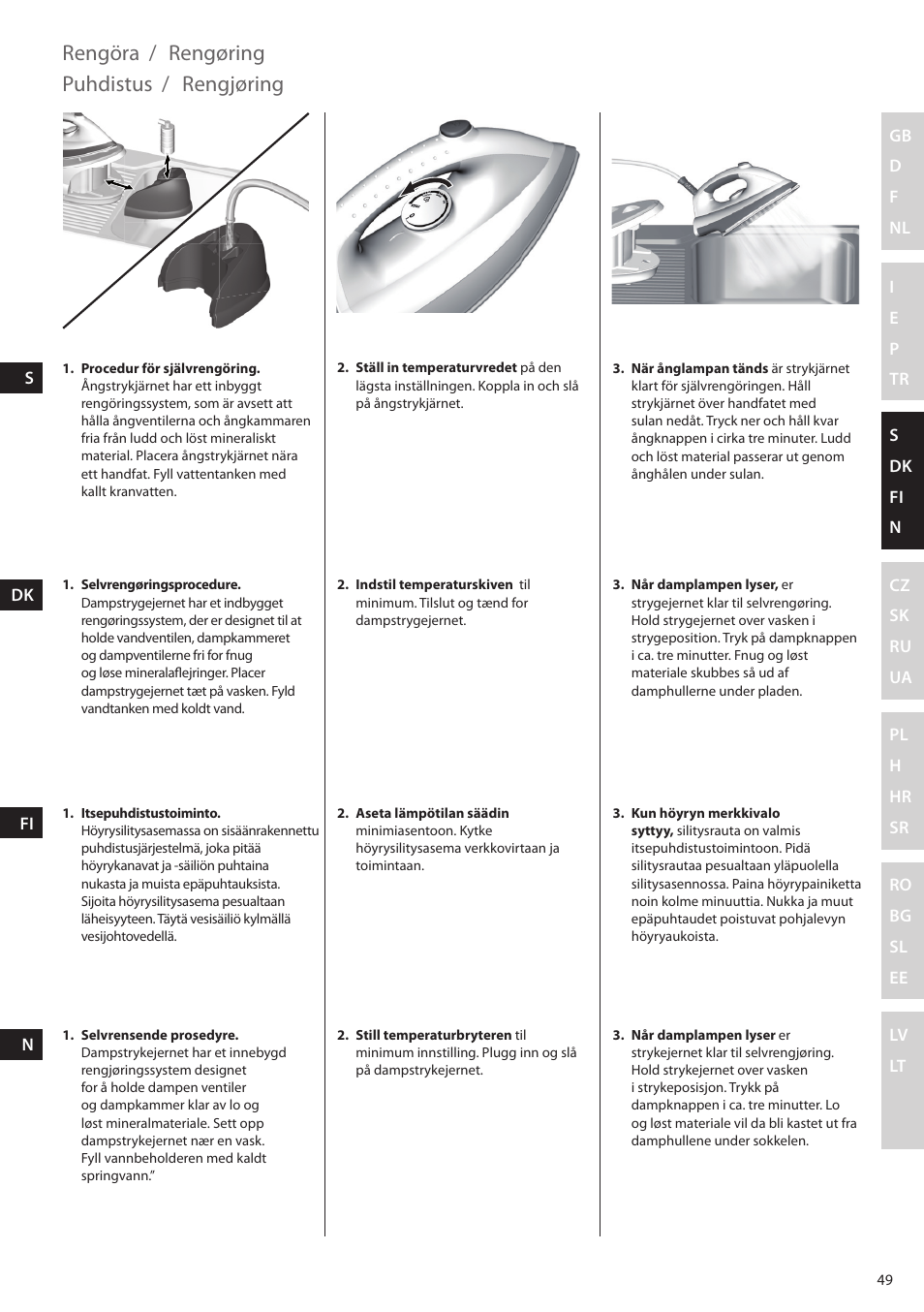 Rengjøring, Rengöra, Rengøring | Puhdistus | Electrolux EDBS2300 User Manual | Page 49 / 124