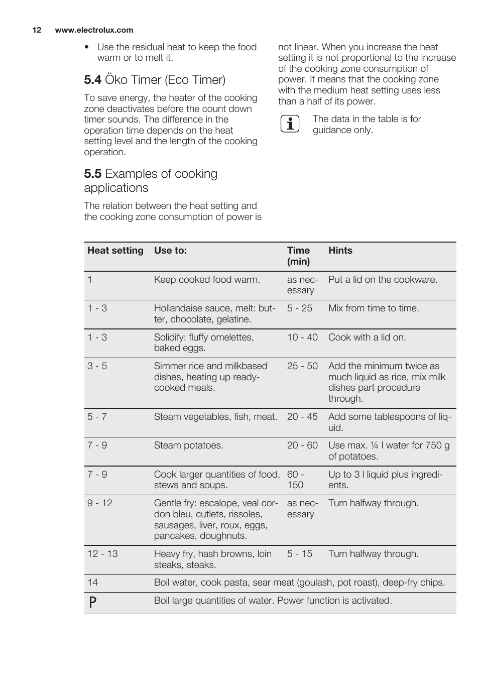 4 öko timer (eco timer), 5 examples of cooking applications | Electrolux EHO8840FOG User Manual | Page 12 / 76