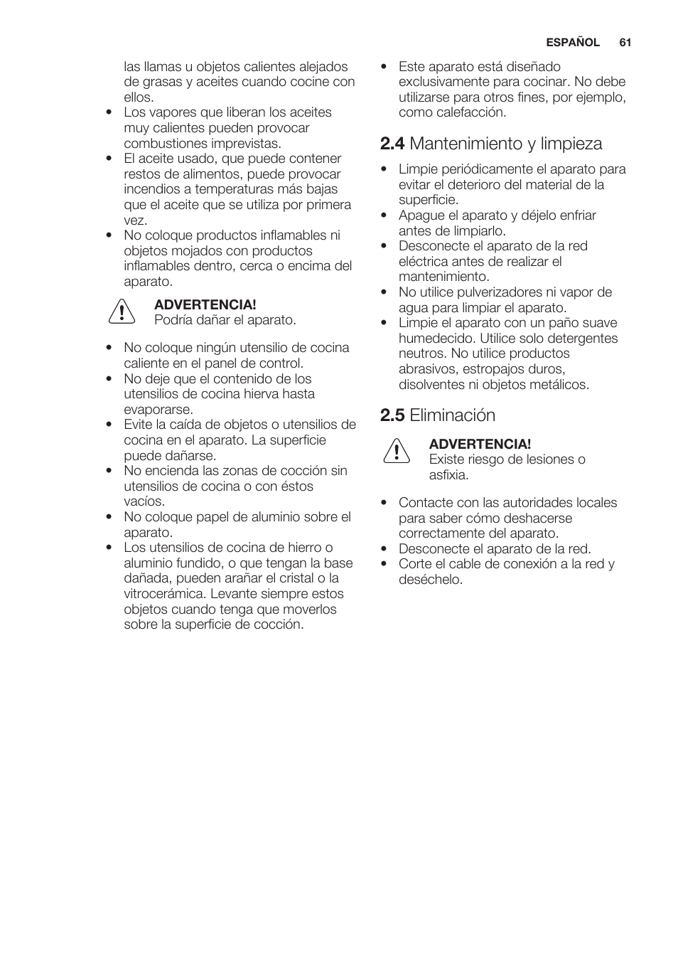 4 mantenimiento y limpieza, 5 eliminación | Electrolux EHO8840FOG User Manual | Page 61 / 76