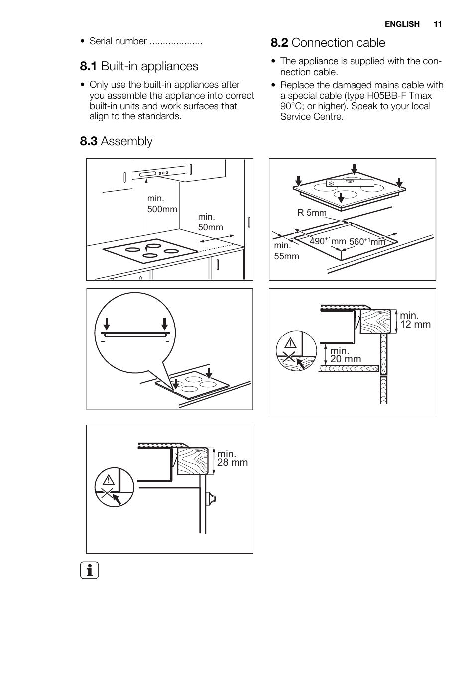1 built-in appliances, 2 connection cable, 3 assembly | Electrolux EHF6232FOK User Manual | Page 11 / 52