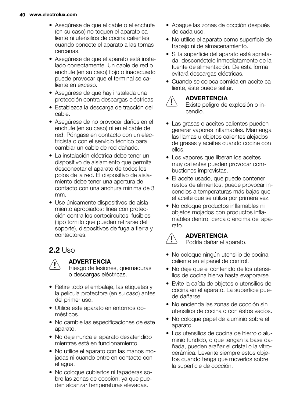 2 uso | Electrolux EHF6232FOK User Manual | Page 40 / 52