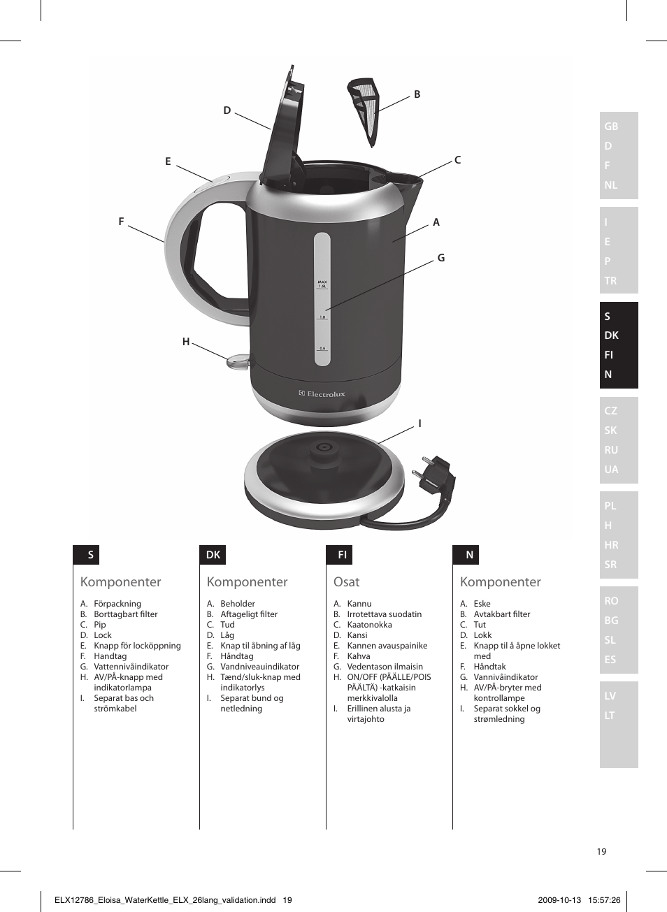 Komponenter, Osat | Electrolux EEWA3100 User Manual | Page 19 / 60