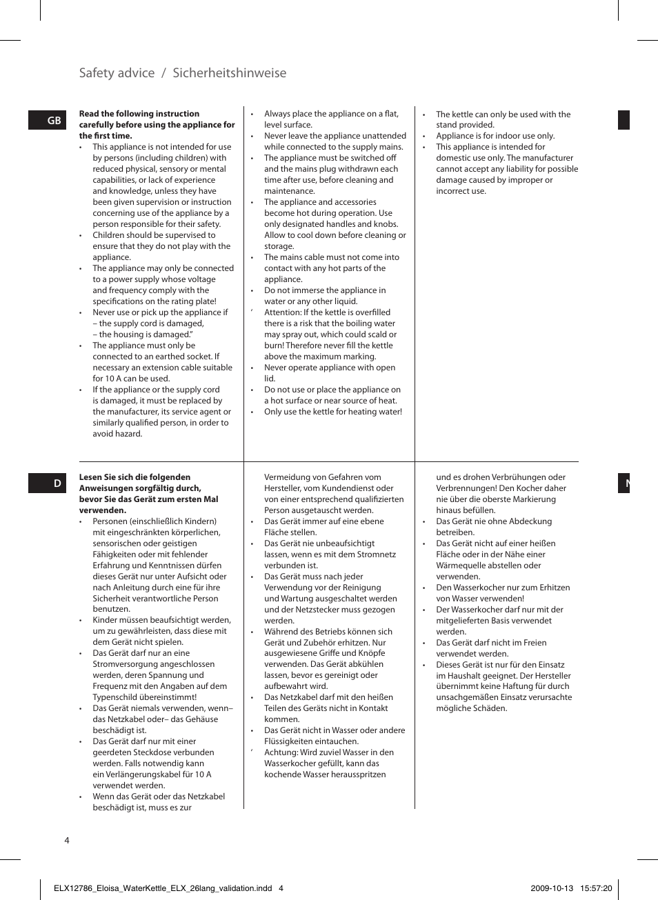 Safety advice / sicherheitshinweise | Electrolux EEWA3100 User Manual | Page 4 / 60