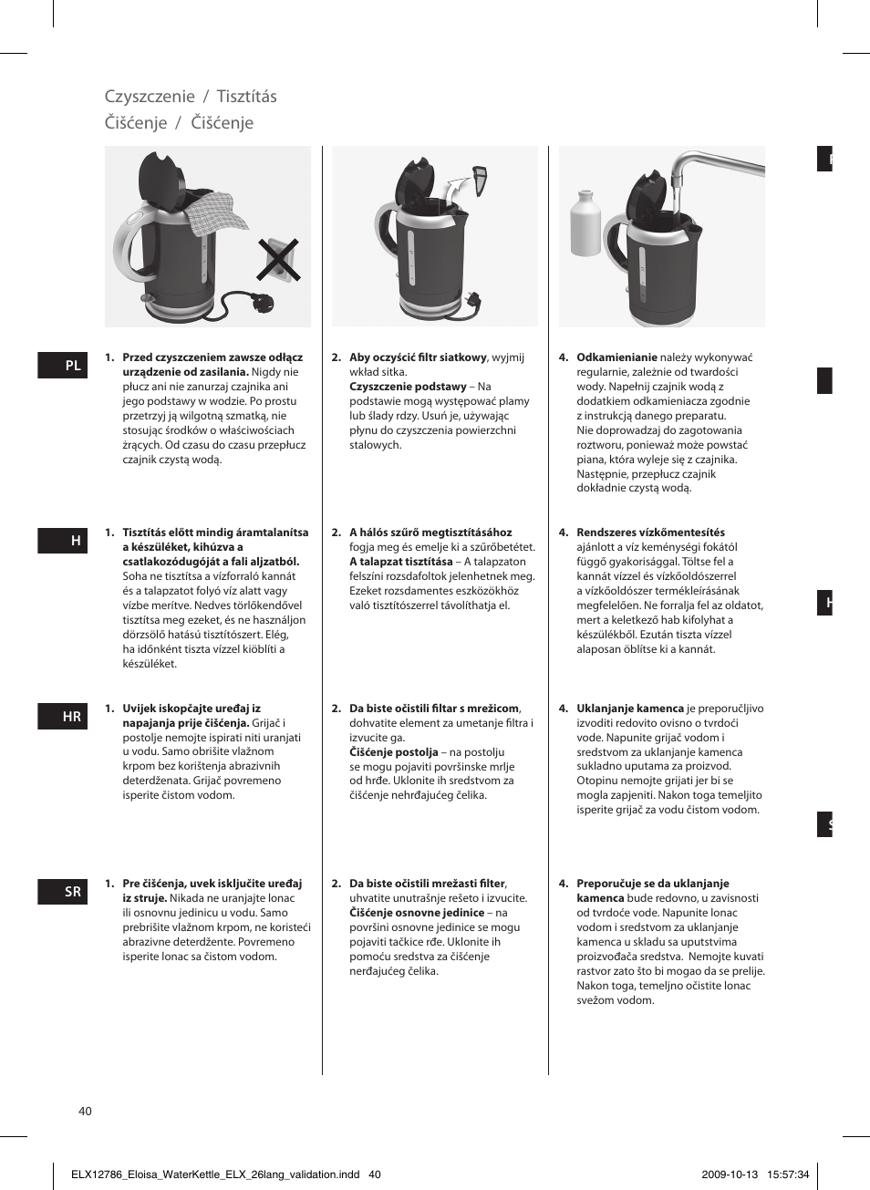 Czyszczenie / tisztítás, Čišćenje | Electrolux EEWA3100 User Manual | Page 40 / 60