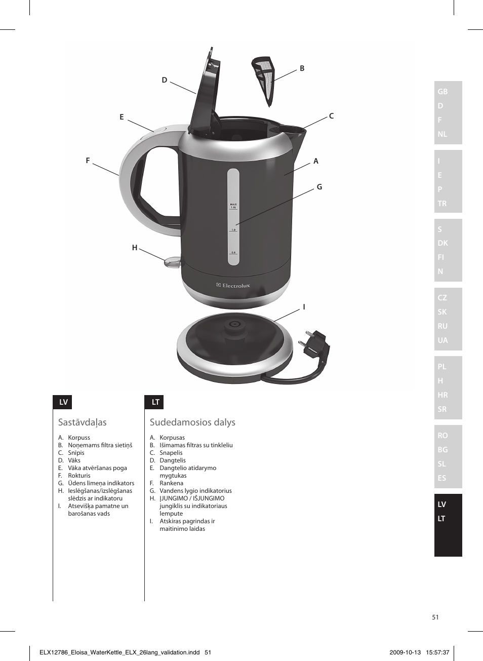 Sastāvdaļas, Sudedamosios dalys | Electrolux EEWA3100 User Manual | Page 51 / 60