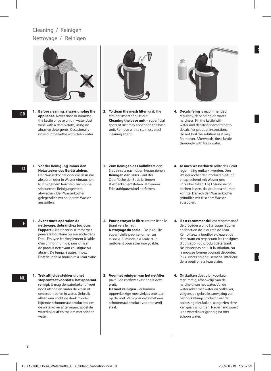 Cleaning / reinigen nettoyage / reinigen | Electrolux EEWA3100 User Manual | Page 8 / 60