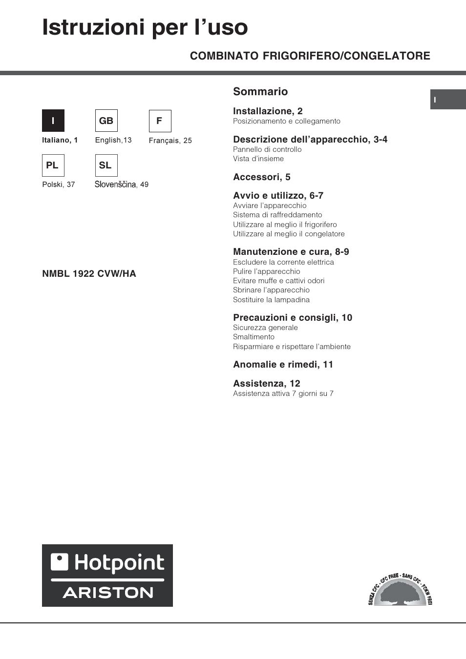 Hotpoint Ariston Combiné NMBL 1922 CVW-HA User Manual | 60 pages