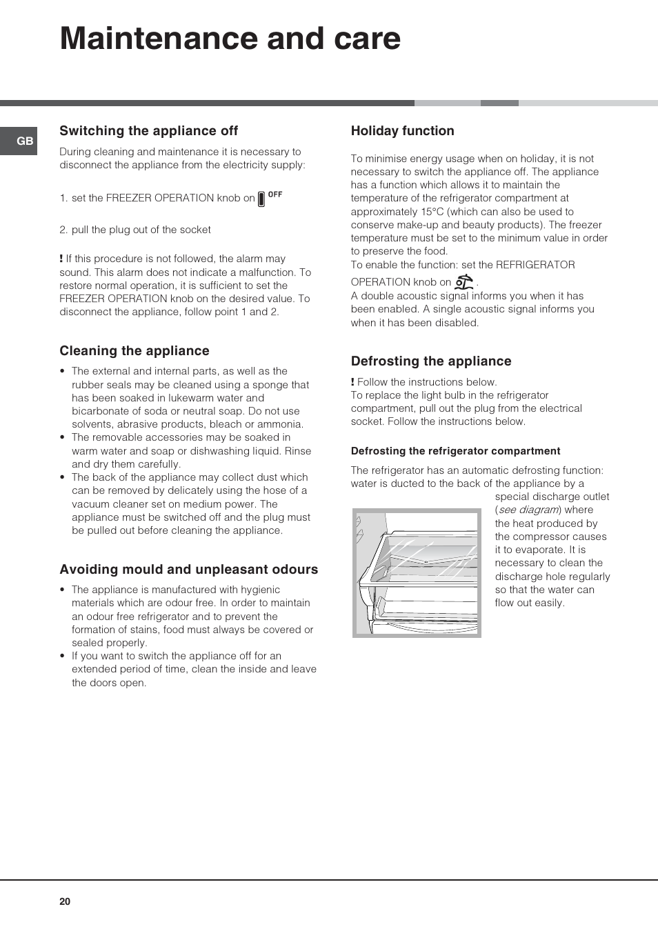 Maintenance and care | Hotpoint Ariston Combiné NMBL 1922 CVW-HA User Manual | Page 20 / 60