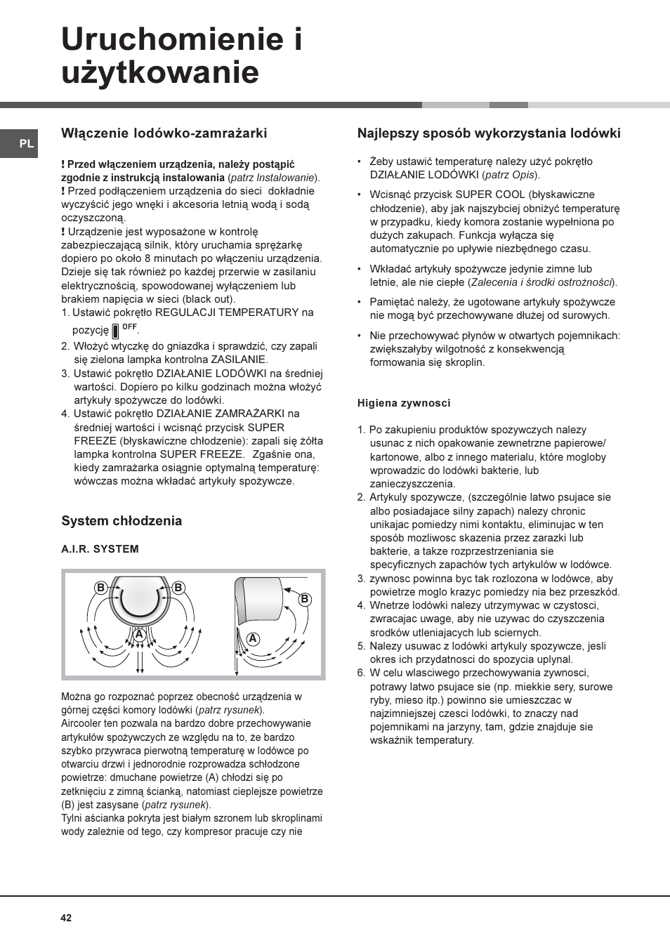 Uruchomienie i u¿ytkowanie | Hotpoint Ariston Combiné NMBL 1922 CVW-HA User Manual | Page 42 / 60