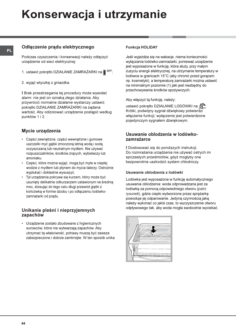 Konserwacja i utrzymanie | Hotpoint Ariston Combiné NMBL 1922 CVW-HA User Manual | Page 44 / 60