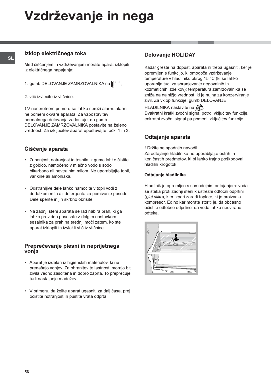 Vzdrevanje in nega | Hotpoint Ariston Combiné NMBL 1922 CVW-HA User Manual | Page 56 / 60