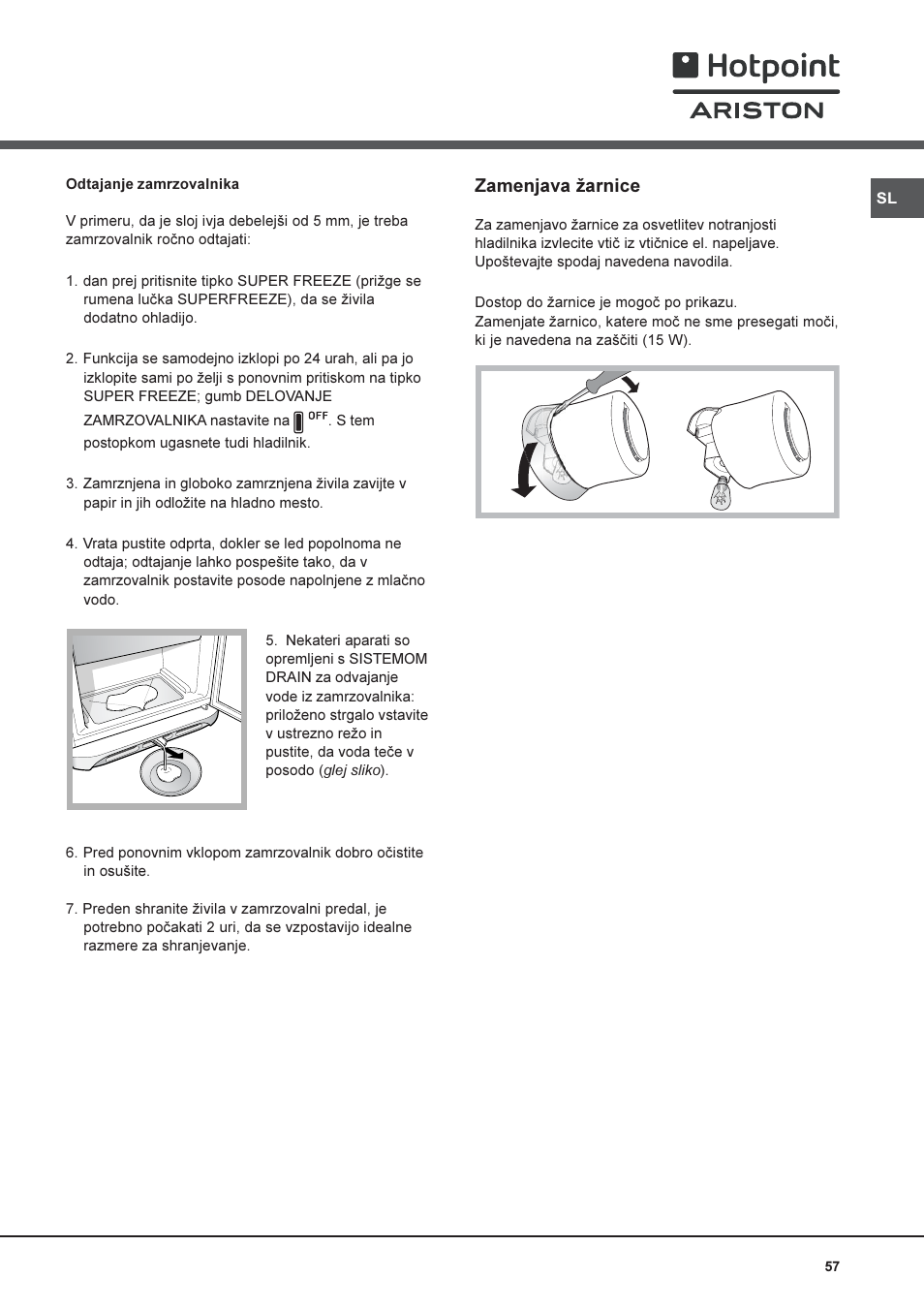 Zamenjava arnice | Hotpoint Ariston Combiné NMBL 1922 CVW-HA User Manual | Page 57 / 60