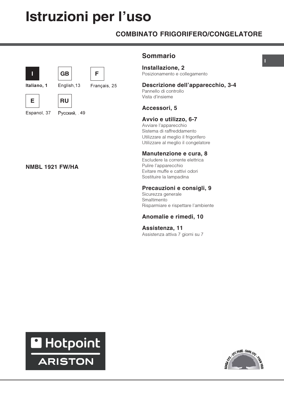 Hotpoint Ariston Combiné NMBL 1921 FW-HA User Manual | 60 pages