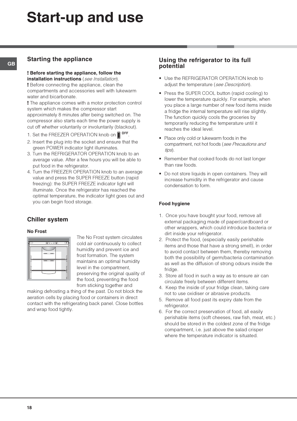 Start-up and use | Hotpoint Ariston Combiné NMBL 1921 FW-HA User Manual | Page 18 / 60