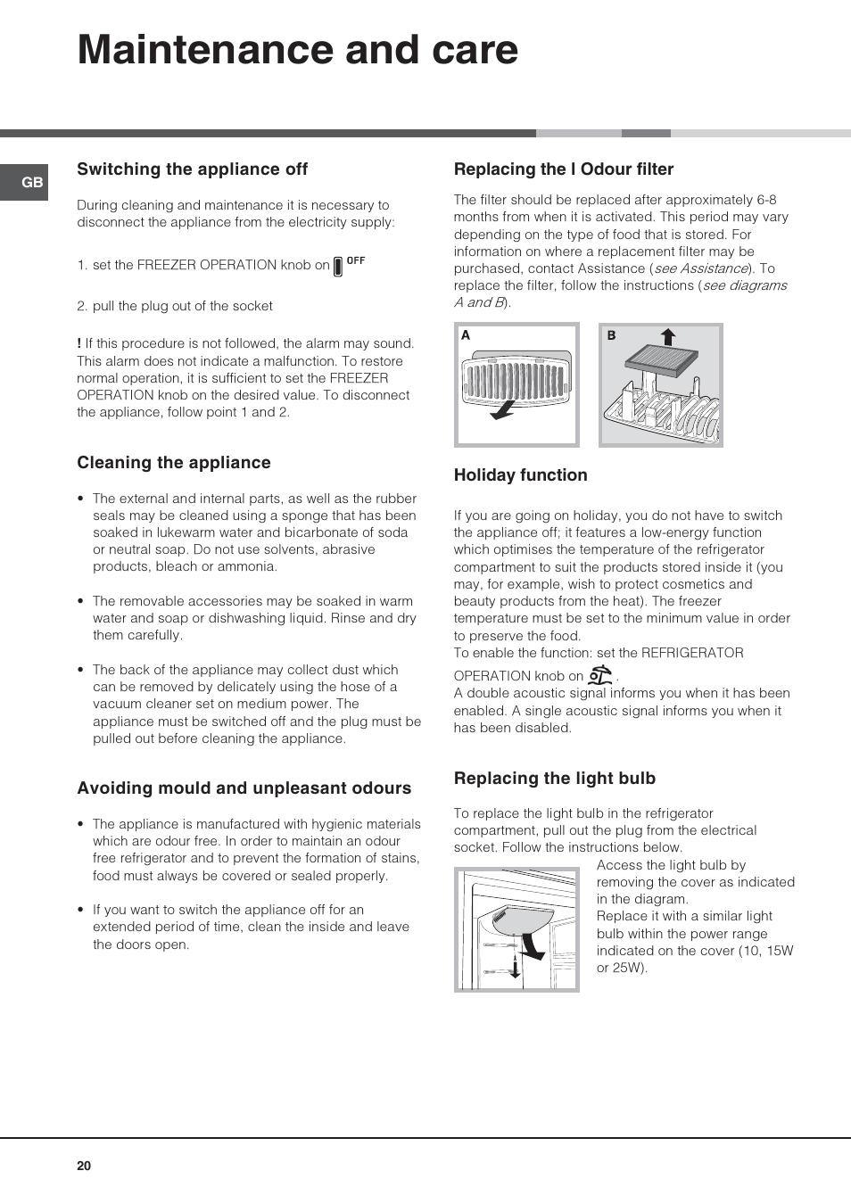 Maintenance and care | Hotpoint Ariston Combiné NMBL 1921 FW-HA User Manual | Page 20 / 60