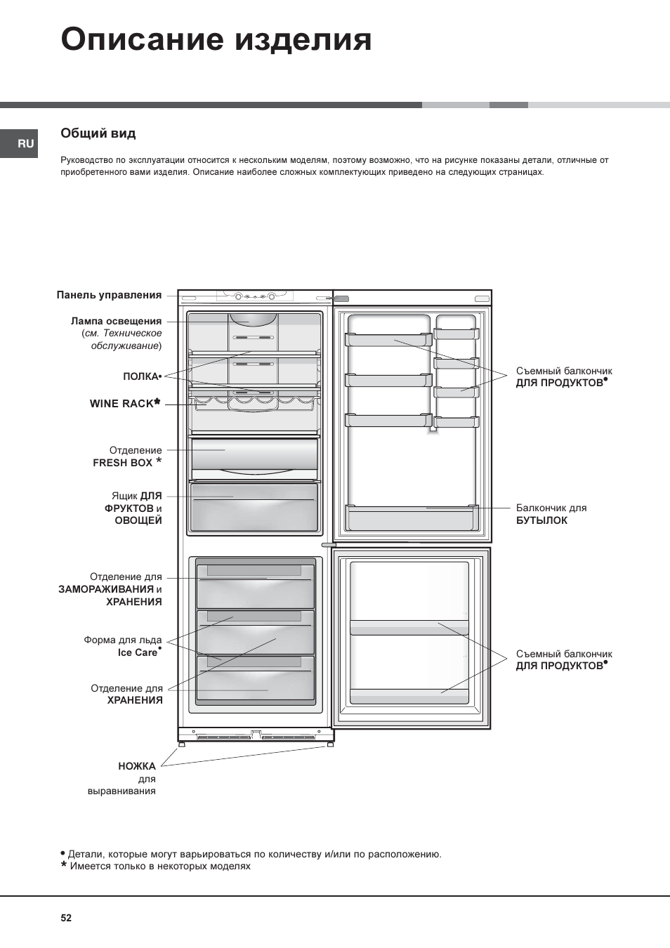 Описание изделия | Hotpoint Ariston Combiné NMBL 1921 FW-HA User Manual | Page 52 / 60