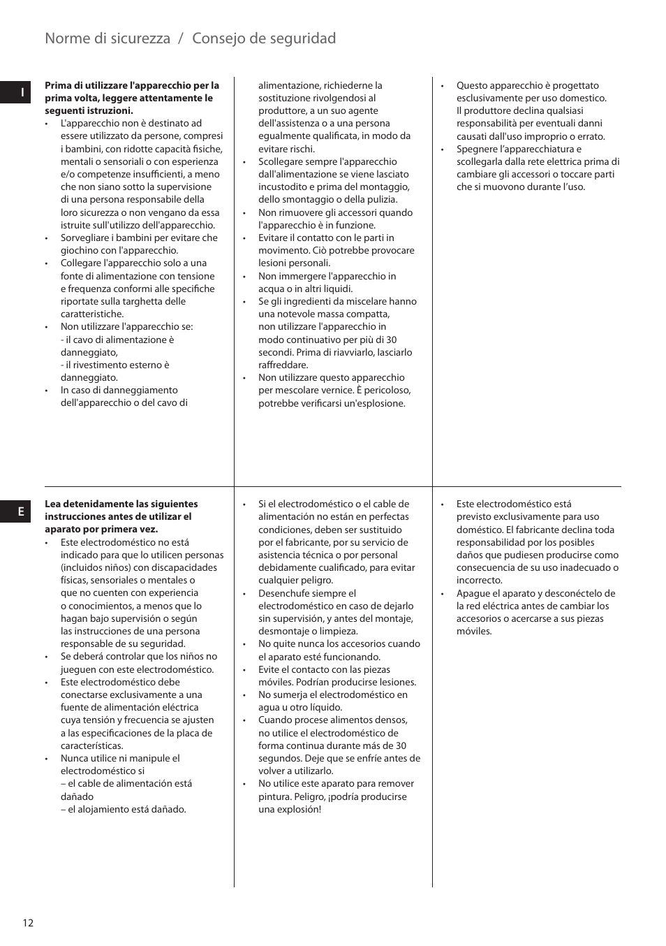 Norme di sicurezza, Consejo de seguridad | Electrolux EHM4400 User Manual | Page 12 / 64