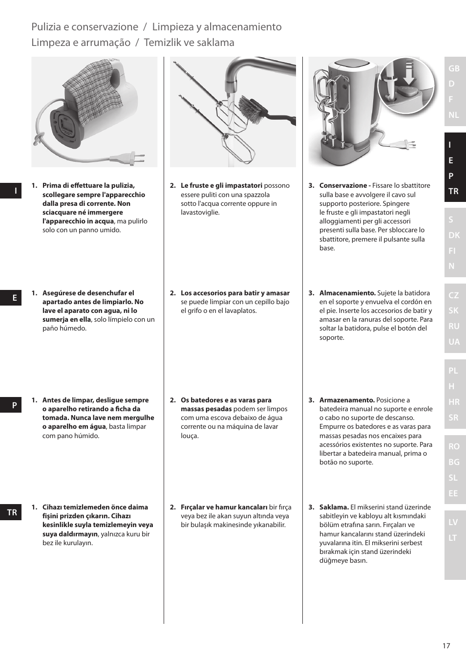 Limpeza e arrumação, Temizlik ve saklama | Electrolux EHM4400 User Manual | Page 17 / 64