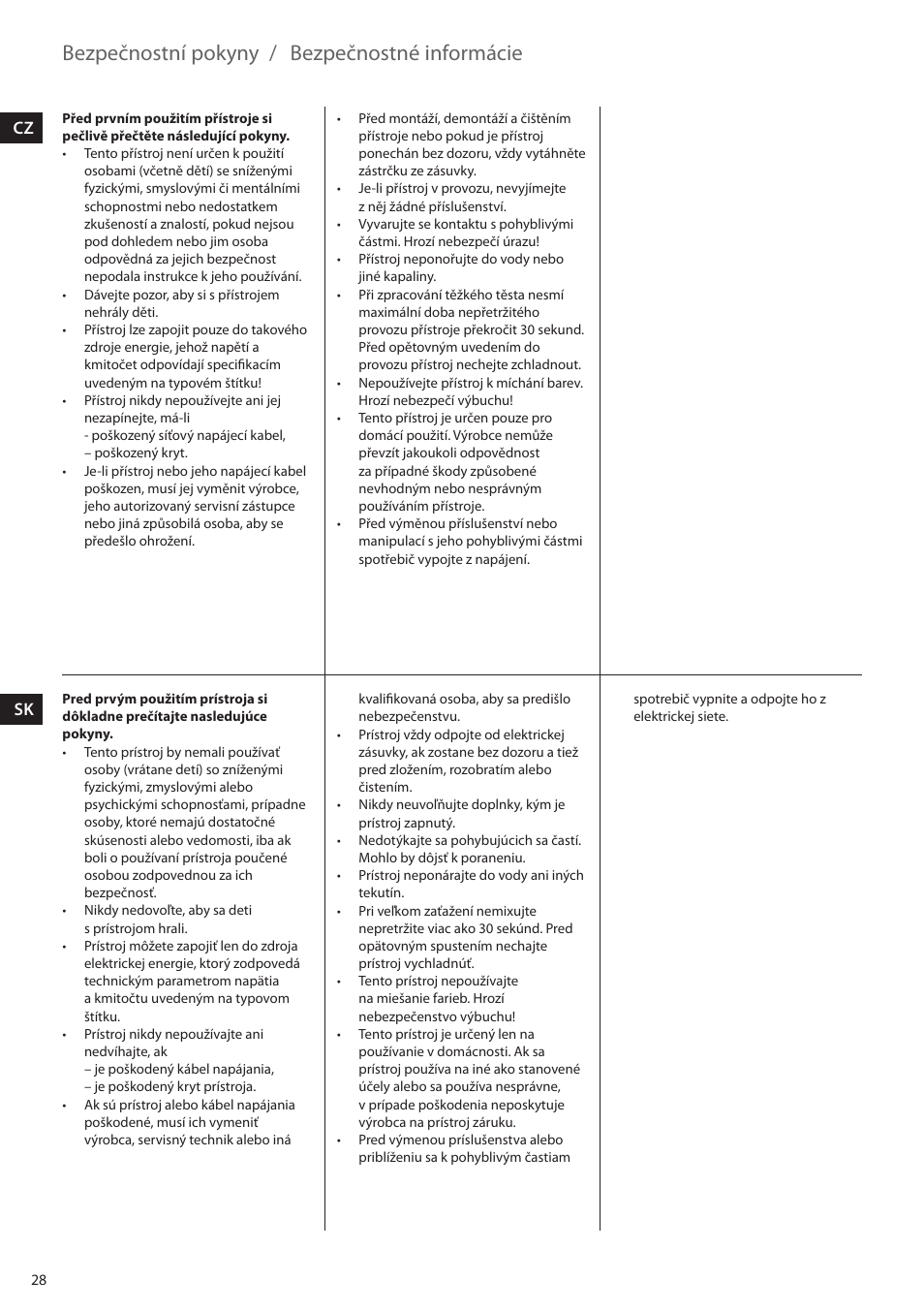 Bezpečnostní pokyny, Bezpečnostné informácie, Cz sk | Electrolux EHM4400 User Manual | Page 28 / 64