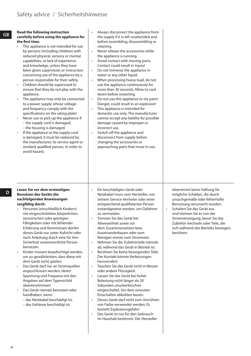 Safety advice, Sicherheitshinweise, Gb d | Electrolux EHM4400 User Manual | Page 4 / 64