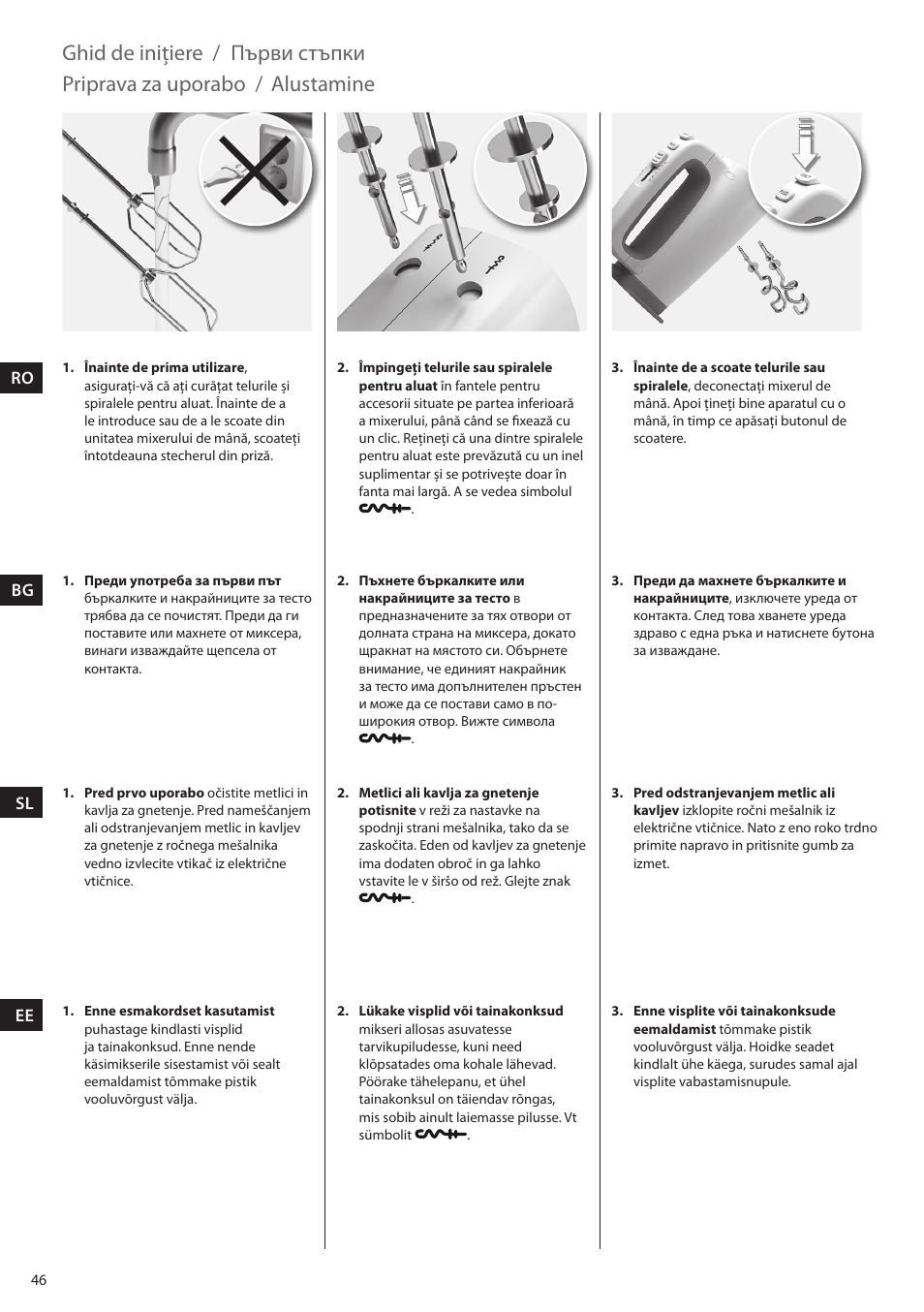 Ghid de iniţiere, Първи стъпки, Priprava za uporabo | Alustamine | Electrolux EHM4400 User Manual | Page 46 / 64