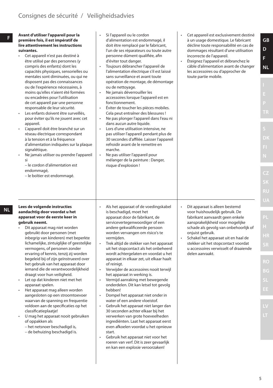 Consignes de sécurité, Veiligheidsadvies | Electrolux EHM4400 User Manual | Page 5 / 64