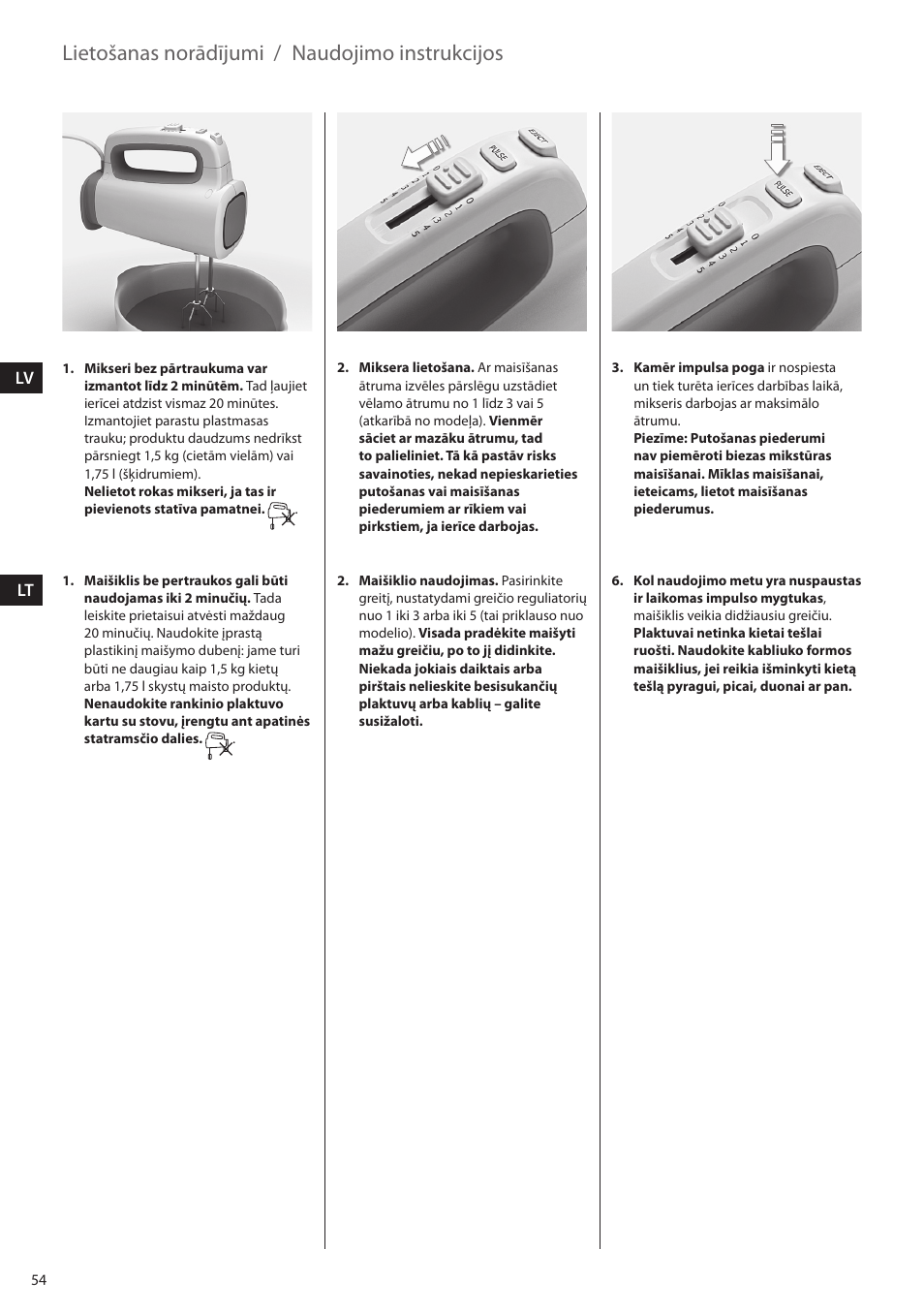 Lietošanas norādījumi, Naudojimo instrukcijos | Electrolux EHM4400 User Manual | Page 54 / 64