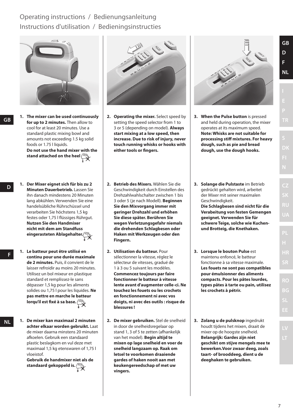 Operating instructions, Bedienungsanleitung, Instructions d'utilisation | Bedieningsinstructies | Electrolux EHM4400 User Manual | Page 7 / 64