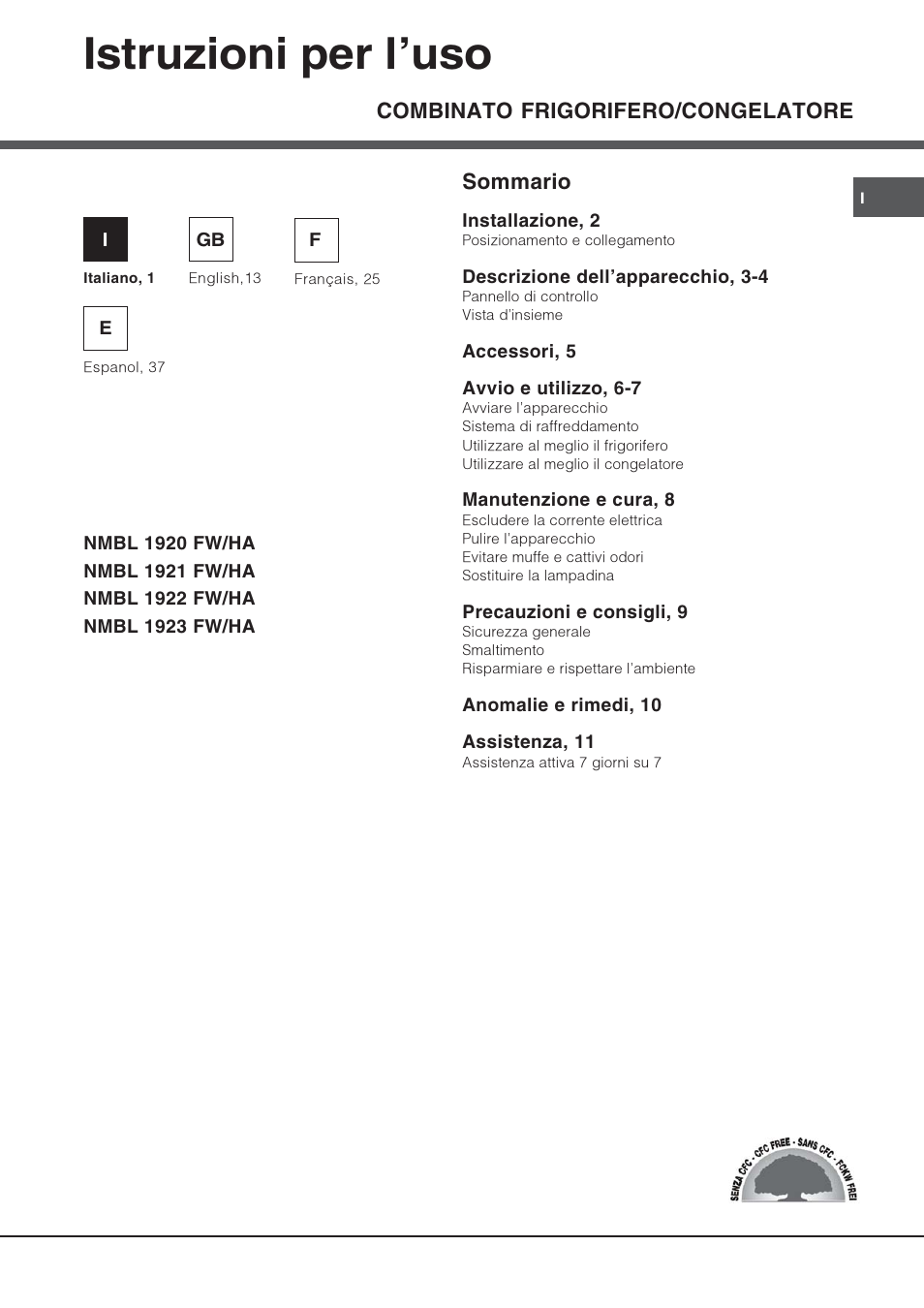 Hotpoint Ariston Combiné NMBL 1922 FW-HA User Manual | 48 pages