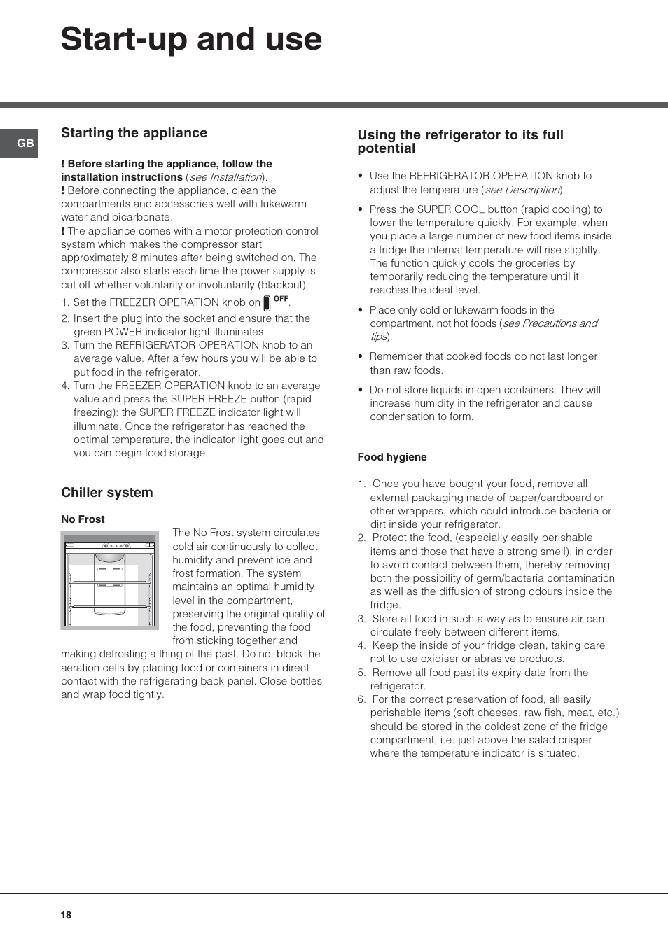 Start-up and use | Hotpoint Ariston Combiné NMBL 1922 FW-HA User Manual | Page 18 / 48