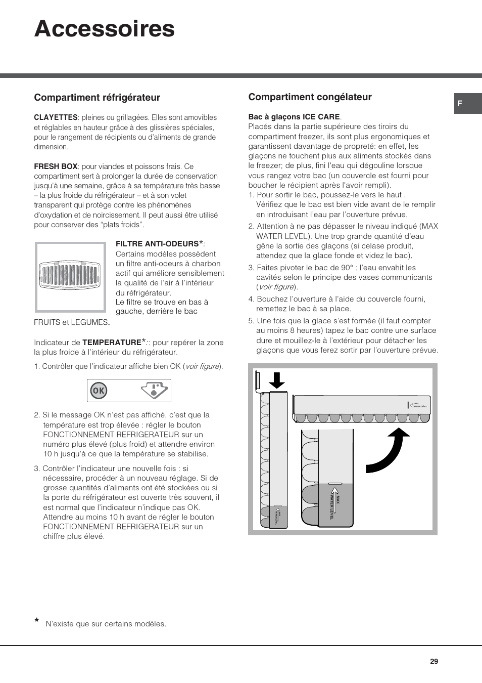 Accessoires, Compartiment congélateur, Compartiment réfrigérateur | Hotpoint Ariston Combiné NMBL 1922 FW-HA User Manual | Page 29 / 48